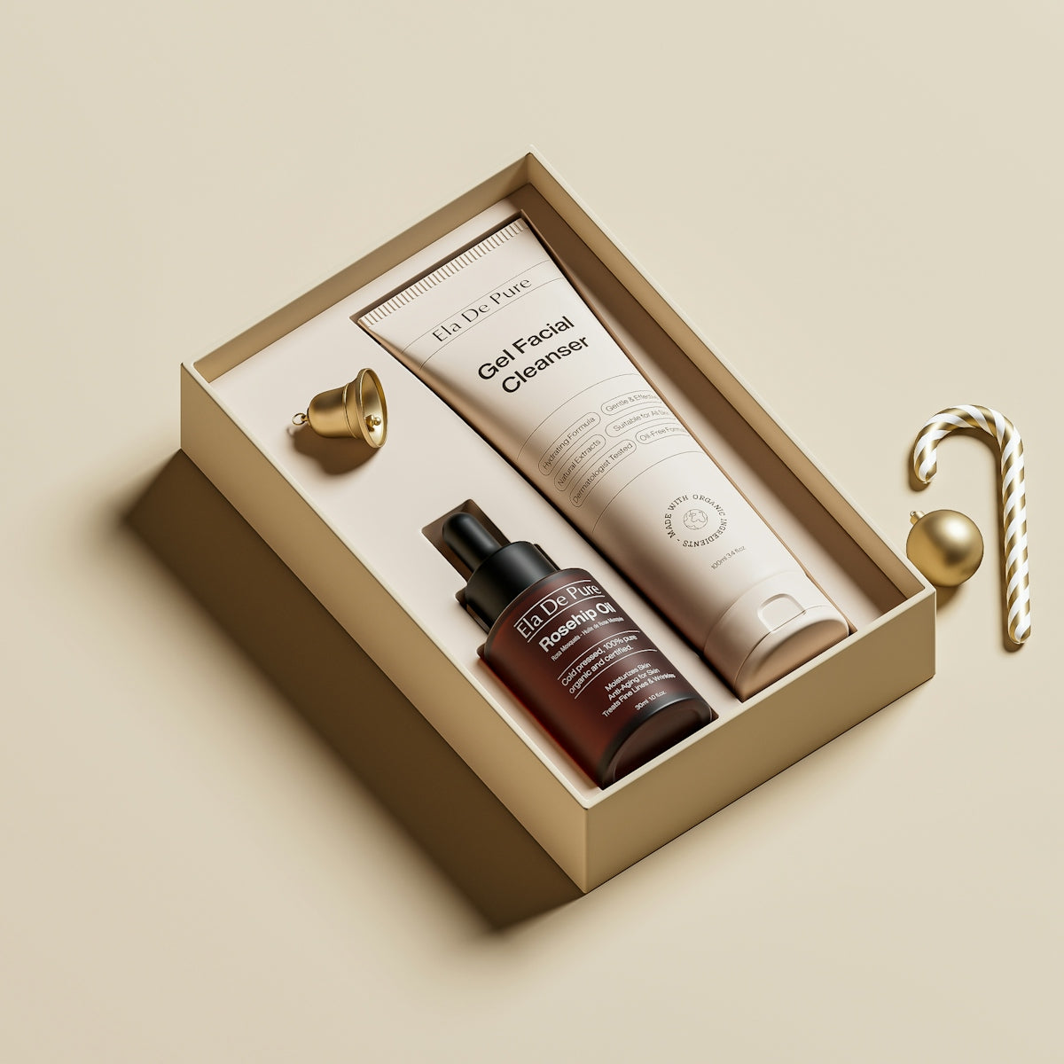 Skincare gift set with cleanser and serum.