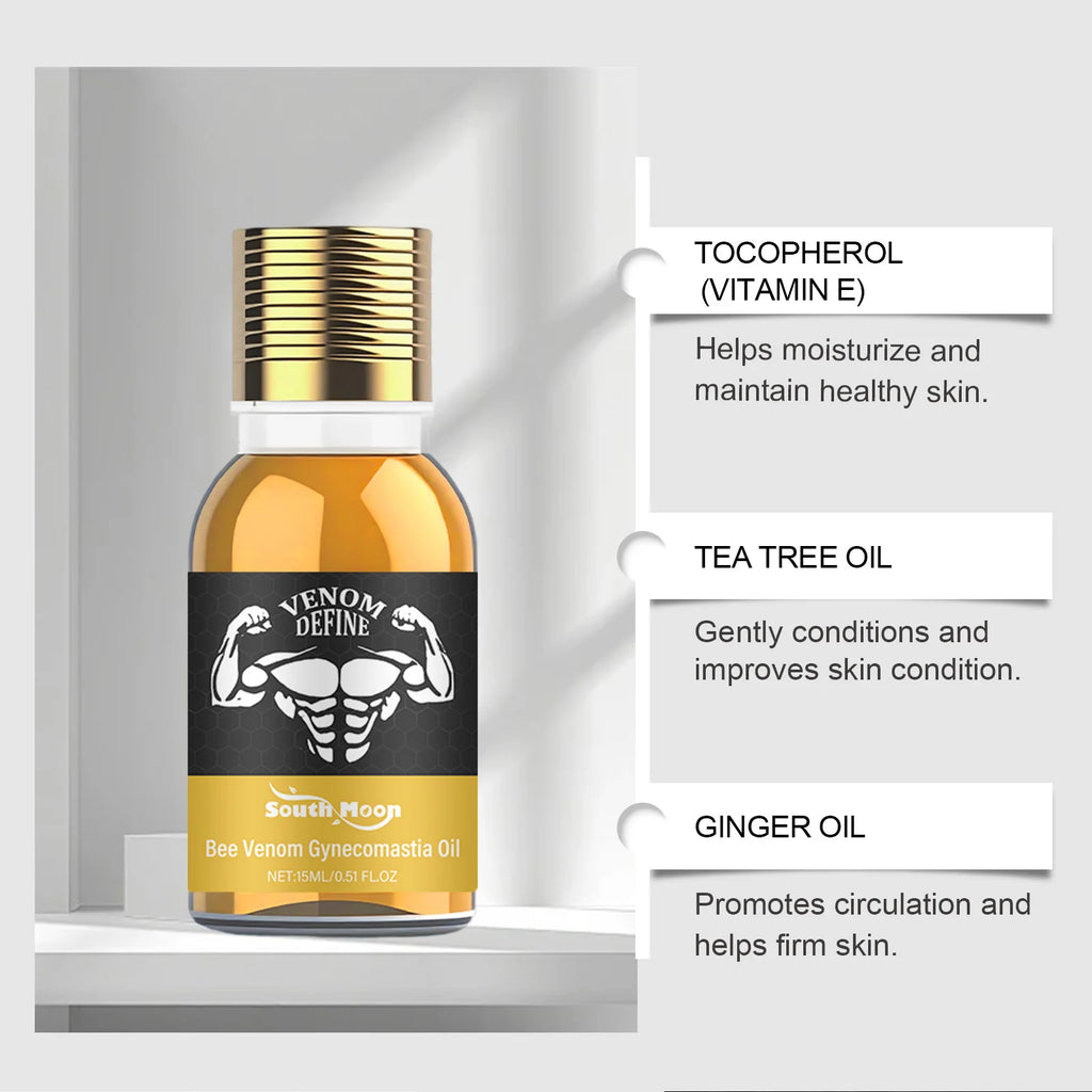 Men's Bee Venom Gynecomastia Oil Chest Firming Sculpting Cooling & Non-Greasy Chest Shaping Massage Oil for Men Skin Care