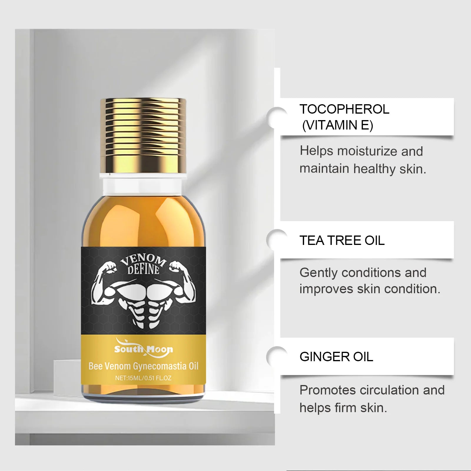 Men's Bee Venom Gynecomastia Oil Chest Firming Sculpting Cooling & Non-Greasy Chest Shaping Massage Oil for Men Skin Care