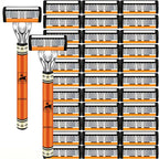 6-Layer Stainless Steel Safety Razor Set for Men - Replaceable Blade Head, Manual Shaving