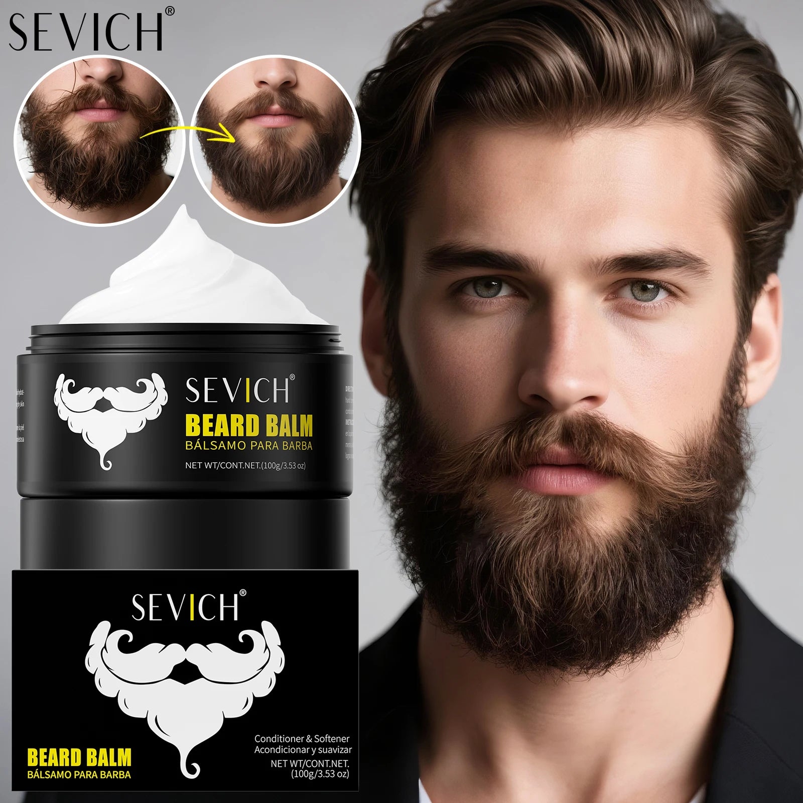 SEVICH Natural Beard Balm Wax Beard Growth Oil for Men Moisturizing Smoothing Beard Styling Professional Care Cream Skin Care