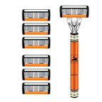 6-Layer Stainless Steel Safety Razor Set for Men - Replaceable Blade Head, Manual Shaving
