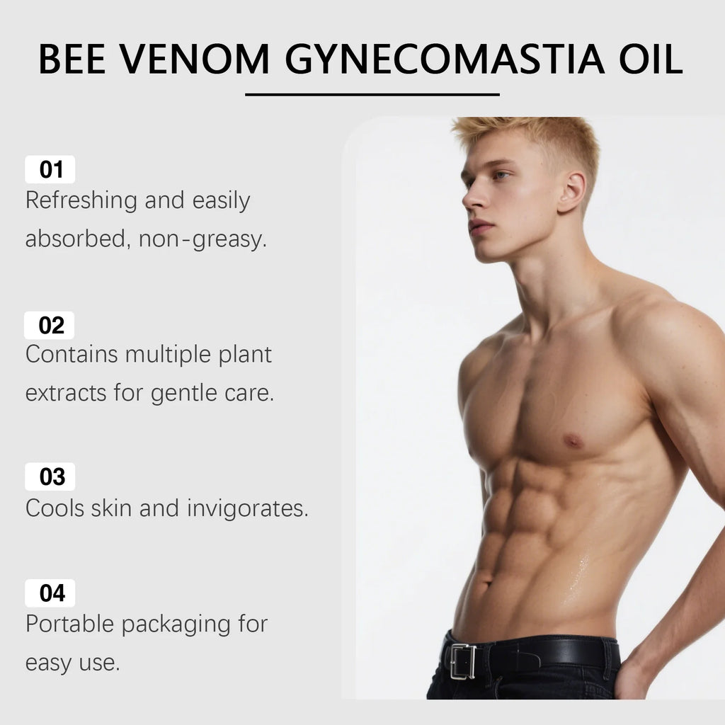Men's Bee Venom Gynecomastia Oil Chest Firming Sculpting Cooling & Non-Greasy Chest Shaping Massage Oil for Men Skin Care