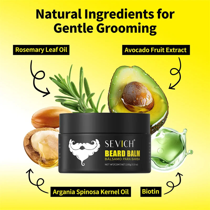 SEVICH Natural Beard Balm Wax Beard Growth Oil for Men Moisturizing Smoothing Beard Styling Professional Care Cream Skin Care