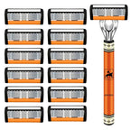 6-Layer Stainless Steel Safety Razor Set for Men - Replaceable Blade Head, Manual Shaving